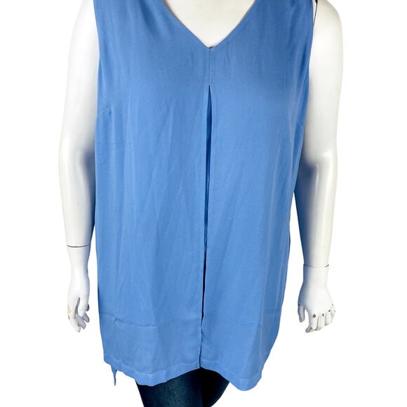 Soft Surrounding Womans Sz 1X Plus Blouse Blue V Neck Tunic Sleeveless - Picture 4 of 7